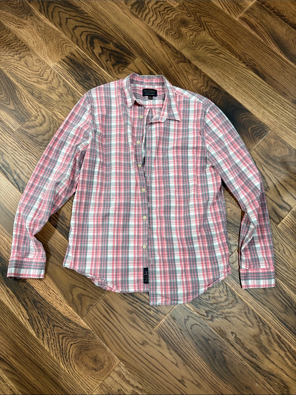 Lucky Brand Men’s Pink Plaid Long-Sleeve Button-Down Shirt